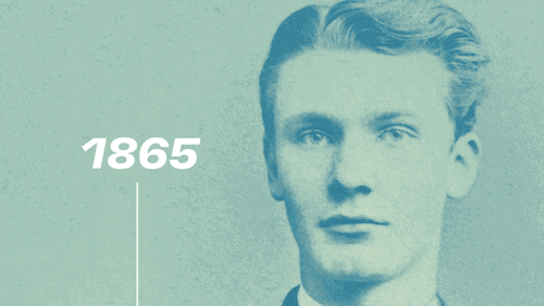 صورة GIF متحركة تُظهر فريتز هنكل عبر الزمن. يظهر فريتز هنكل تدريجياً في عمر 17 سنة عام 1865، ثم كشاب في عام 1876، ثم كرجل في منتصف العمر بلحية في عام 1865، وأخيراً كربّان متقدّم في السن بشعر أبيض ولحية كثيفة في عام 1928.